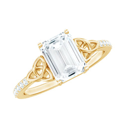 2.75 CT Emerald Cut Zircon Solitaire Celtic Engagement Ring in Gold