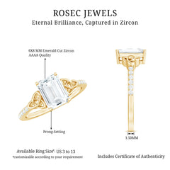 2.75 CT Emerald Cut Zircon Solitaire Celtic Engagement Ring in Gold