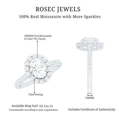 Certified 1.2 Carat Moissanite Oval Halo Engagement Ring for Women
