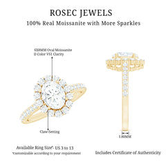 Certified 1.2 Carat Moissanite Oval Halo Engagement Ring for Women