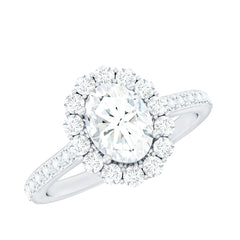 3 CT Oval Simulated Diamond Classic Halo Ring in Gold