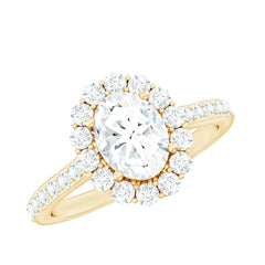 3 CT Oval Simulated Diamond Classic Halo Ring in Gold