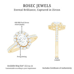 3 CT Oval Simulated Diamond Classic Halo Ring in Gold