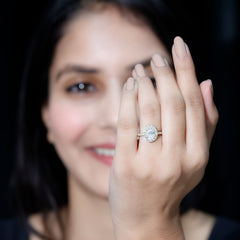 3 CT Oval Simulated Diamond Classic Halo Ring in Gold
