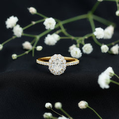 3 CT Oval Simulated Diamond Classic Halo Ring in Gold