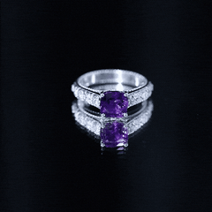 Cushion Cut Solitaire Amethyst Floral Engagement Ring with Diamond