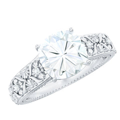 Cushion Cut Solitaire Zircon Gold Floral Engagement Ring