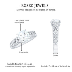 Cushion Cut Solitaire Zircon Gold Floral Engagement Ring