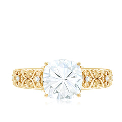 Cushion Cut Solitaire Zircon Gold Floral Engagement Ring