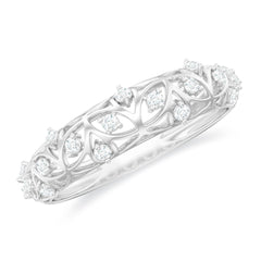 Round Zircon Semi Eternity Band Ring with Gold Filigree Details