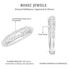 Round Zircon Semi Eternity Band Ring with Gold Filigree Details