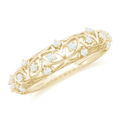 Round Zircon Semi Eternity Band Ring with Gold Filigree Details
