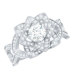 Vintage Style Zircon Floral Engagement Ring with Split Shank