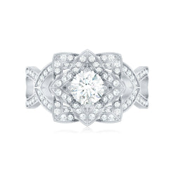 Vintage Style Zircon Floral Engagement Ring with Split Shank