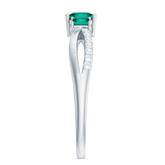 Certified Princess Cut Lab Grown Emerald 3 Stone Promise Ring with Diamond