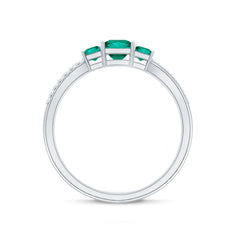 Certified Princess Cut Lab Grown Emerald 3 Stone Promise Ring with Diamond