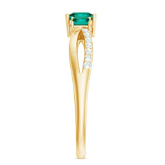 Certified Princess Cut Lab Grown Emerald 3 Stone Promise Ring with Diamond