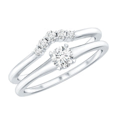 Round Cut Moissanite Engagement Ring with Wedding Band