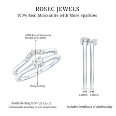 Round Cut Moissanite Engagement Ring with Wedding Band