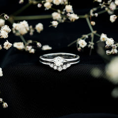 Round Cut Moissanite Engagement Ring with Wedding Band