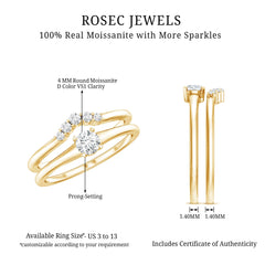 Round Cut Moissanite Engagement Ring with Wedding Band
