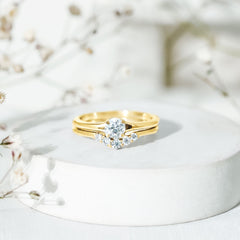 Round Cut Moissanite Engagement Ring with Wedding Band