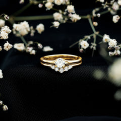 Round Cut Moissanite Engagement Ring with Wedding Band
