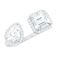 Kylie Inspired Simulated Diamond Two Stone Cuff Ring in Gold