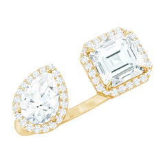 Kylie Inspired Simulated Diamond Two Stone Cuff Ring in Gold