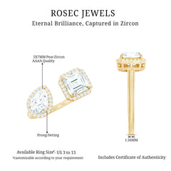 Kylie Inspired Simulated Diamond Two Stone Cuff Ring in Gold