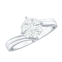 Round Moissanite Flower Proposal Ring in Bypass Shank