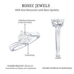 Round Moissanite Flower Proposal Ring in Bypass Shank