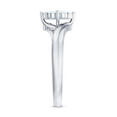 Round Moissanite Flower Proposal Ring in Bypass Shank