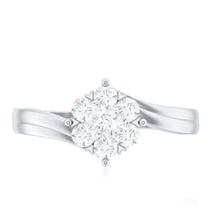 Round Moissanite Flower Proposal Ring in Bypass Shank