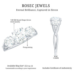 3 Stone Round Cubic Zirconia Crossover Engagement Ring