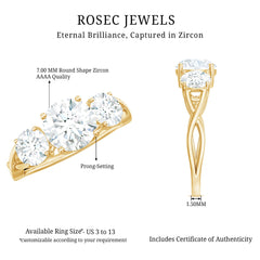 3 Stone Round Cubic Zirconia Crossover Engagement Ring