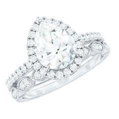Certified Moissanite Teardrop Engagement Ring Set