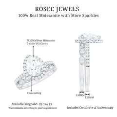 Certified Moissanite Teardrop Engagement Ring Set