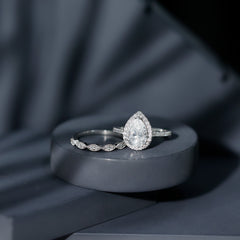 Certified Moissanite Teardrop Engagement Ring Set