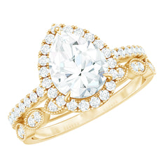 Certified Moissanite Teardrop Engagement Ring Set