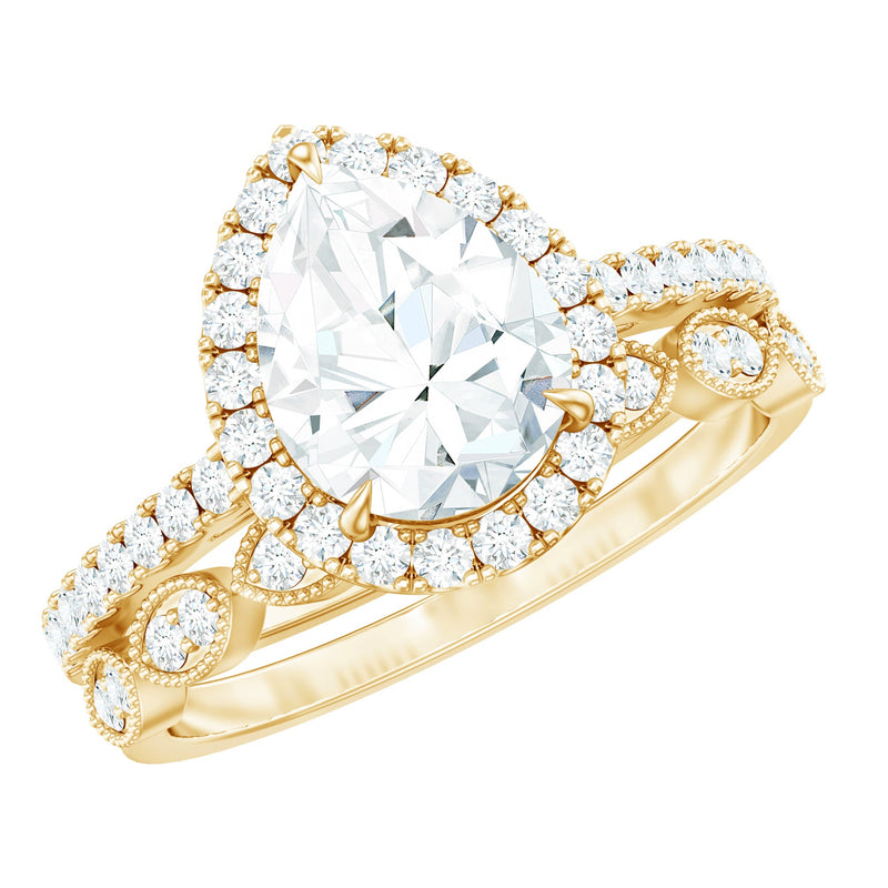 Certified Moissanite Teardrop Engagement Ring Set