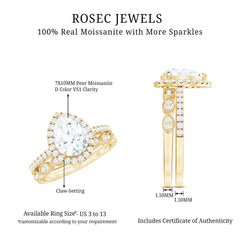 Certified Moissanite Teardrop Engagement Ring Set