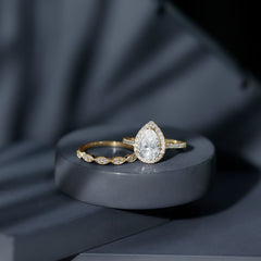Certified Moissanite Teardrop Engagement Ring Set
