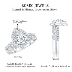 Designer Zircon Teardrop Wedding Ring with Enhancer Band