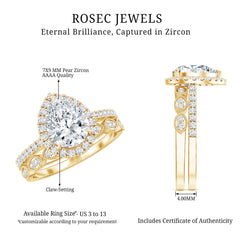 Designer Zircon Teardrop Wedding Ring with Enhancer Band