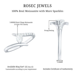 Certified Moissanite Heart Promise Ring in Bypass Shank
