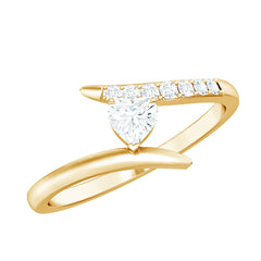 Certified Moissanite Heart Promise Ring in Bypass Shank