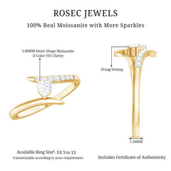 Certified Moissanite Heart Promise Ring in Bypass Shank