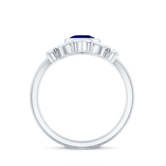Vintage Looking Lab Grown Blue Sapphire 3 Piece Bridal Ring Set with Moissanite