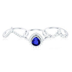 Vintage Looking Lab Grown Blue Sapphire 3 Piece Bridal Ring Set with Moissanite
